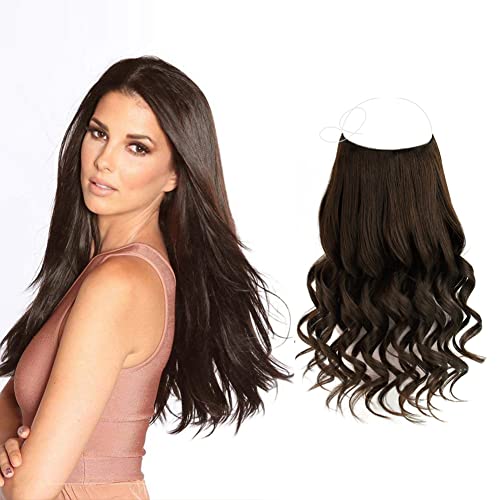 ABH AmazingBeauty Hair Halo Hair Extensions -- Straight invisible Fish line Hairpiece Remy Human Hair 110 Gram, Dark Brown 2#, 18 Inch