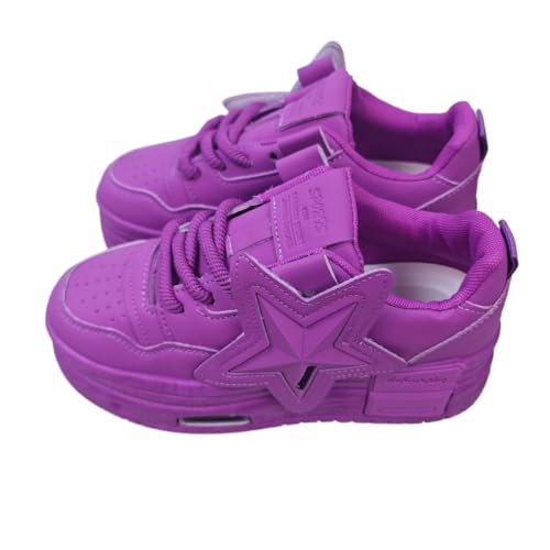 PU Leather Retro Bold Chunky Platform Star Sneakers for Women Y2K Streetwear Shoes with Thick Sole for Daily Outfits Stylish Comfortable Statement Look