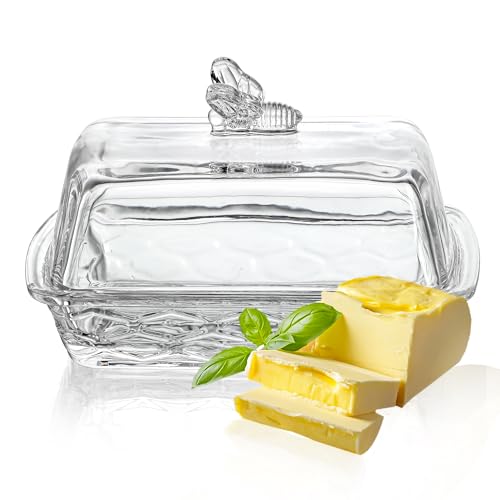 kanpura Clear Glass Butter Dish, Premium Butter Dish with Lid and Easy Grip Handle, Easy to Use and Food Safe, Dishwasher Safe