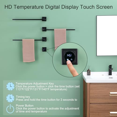 Heated Towel Rack, Digital Display Towel Warmer 180° Swivel Radiator Towel Rail WiFi Control Electric Towel Rail Timer 1-24H, 115°F—145°F Concealed 66W Heated Towel Rack for Bathroom