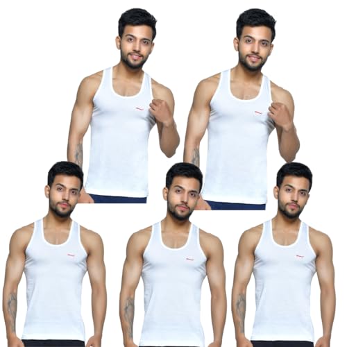 Image of Binaca Pears Sleeveless Vests for Men, Pack of 3 & 5 White Vests, Comfortable Cotton Inner Vest & Sando Baniyan for Gym & Sports
