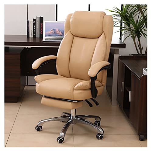 HUTALIM Silla de Oficina, Silla de Escritorio, Respaldo Alto, Reclinable, Silla de Escritorio para Computadora, Silla Giratoria de Trabajo, Ergonómica con Reposapiés para Reuniones en Casa/Beige/con R