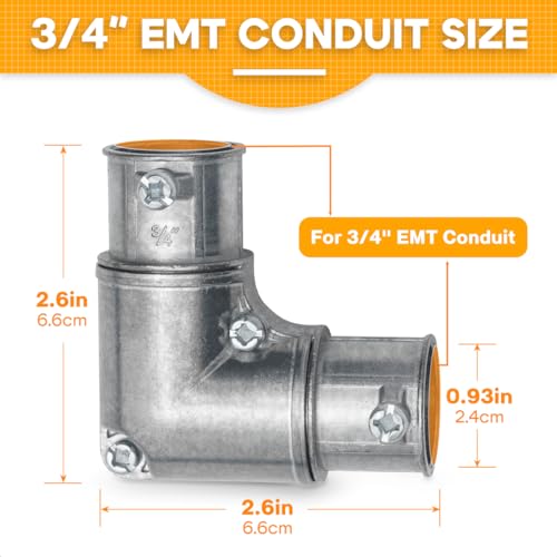 3/4 Inch EMT to EMT 90 Degree Inside Corner Pulling Elbows, EMT Conduit Fittings Set Screw; Electrical Metallic Tube Kit Die Cast Zinc Elbow Capped Corner Coupling (5 Pack)