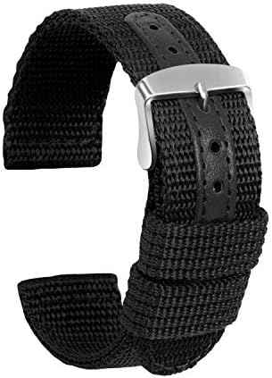 ULLCHRO Nylon Watch Strap Replacement Canvas Watch Band Military Army Men Women - 18mm, 20mm, 22mm, 24mm Watch Bracelet with Stainless Steel Silver Buckle (20mm, Black)