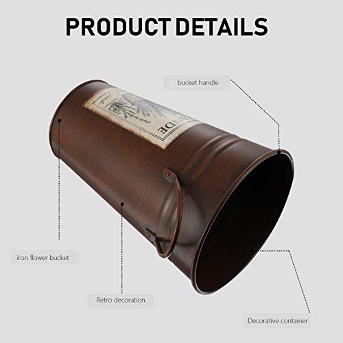 Vaguelly Vintage Bloemvaas Rustieke Melkkruik Droge Bloemvaas Met Dubbele Handvat Boerderij Blikje Bloem Emmer Voor Lente Decoratie Huis 20 Cm Hoog Bruin - Afbeelding 3