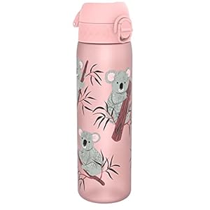 ion8 Trinkflasche, 500 ml, Auslaufsicher, Einhandöffnung, Sichere Verriegelung, Spülmaschinenfest, BPA-frei, Tragegriff, Klappdeckel, Leicht zu Reinigen, Klimaneutral, Koalabaren-Design.