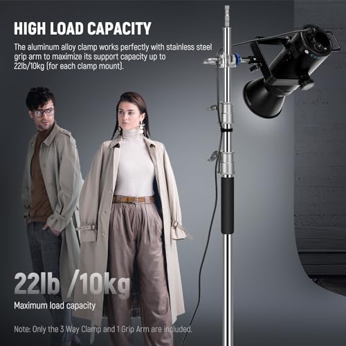 Image of NEEWER 3 Way Clamp with 4.1in /105mm 5 /8 inch Baby Pin Stud for 1 inch-1.4 inch /25-35mm Tube C Stand Boom Arm Grip Arm Photography Light Stand, Stainless Steel for LED Video Light Flash, Max Load 22lb /10kg, UA045