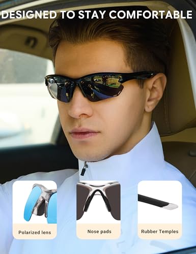 Image of BIRCEN Mens Polarized Sunglasses for Sports: TR90 Lightweight Sun Glasses Wrap Around Shades for Fishing Driving Cycling