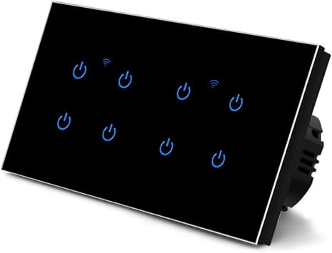 Smart Home Touch Switch, WiFi Light Switch Glass Panel, Voice/APP Control Remote Switches 8 Gang-Black