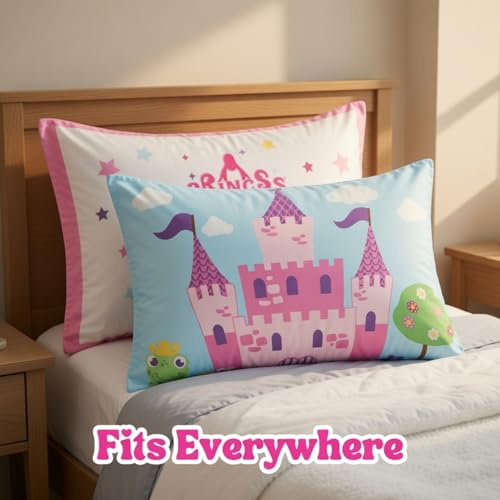 Image of Everyday Kids 2-Pack Standard Size Pillowcases fit Pillows 20 x 26 inch -100% Soft Breathable Microfiber - Perfect for Toddler Little Girl Twin /Full Size Bed - Princess
