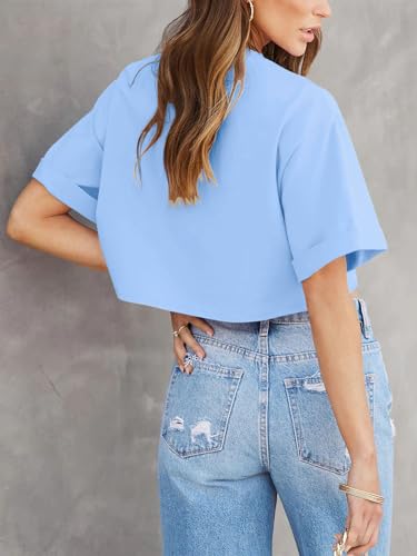 Image of Tankaneo Women Crop T-Shirts Half Sleeve Drop Shoulder Cropped Tops Y2K Casual Summer Basic Tees