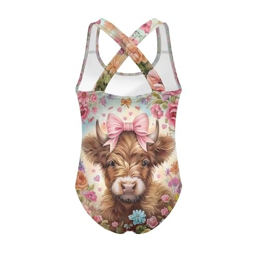 Image of WELLFLYHOM Girls Swimsuit 5-14 Cross Back Swimwear Full Coverage One Piece Bathing Suit Sleeveless Beachwear