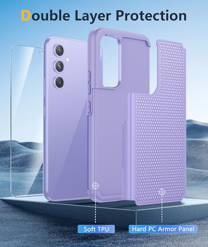 Image of FNTCASE for Galaxy A54-5G Phone Case: Samsung A54 5G Military Grade Drop Protection, 14ft Drop Tested, Screen Protector Included, Anti-Slip Textured, TPU+PC Dual Layer Shockproof Cover (Light Purple)