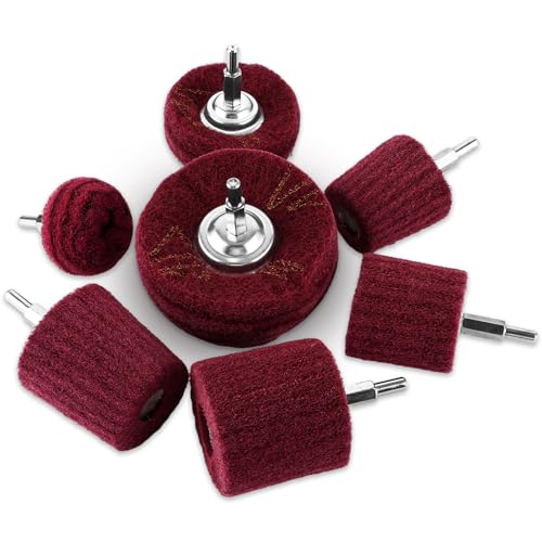 DAJAVE - DAJAVE Lot de 7 têtes de ponçage pour polissage - Éponge à récurer moulée - Disques de polissage en non-tissé rouge pour collecteur / aluminium / acier inoxydable / chrome, etc