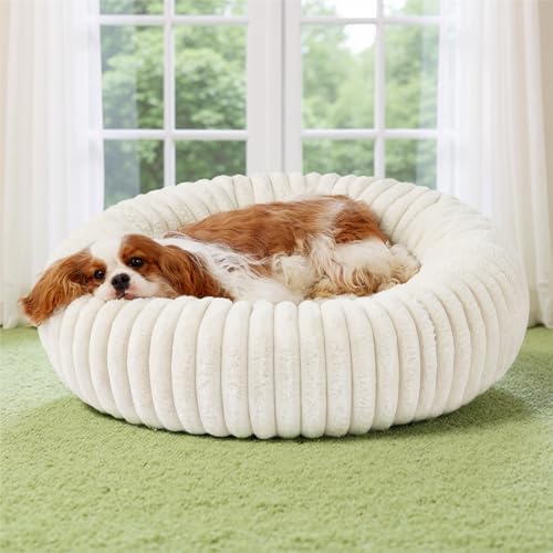 Bedsure Donut Medium Dog Bed - Washable Faux Fur with Corduroy Fl...