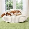 Bedsure Donut Medium Dog Bed – Washable Faux Fur with Corduroy Fleece & Anti Slip Bottom, Round Pet Bed with Removable Cover, Cream, 30x30x8 inches