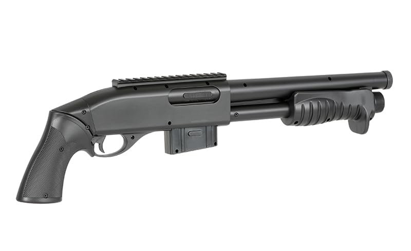 Escopeta de Airsoft de Muelle M401 con Hop up Ajustable, Marca Double Eagle, de ABS con Cargador de 18 Bolas de Capacidad, Potencia 330 fps o 1 Julio, compacta, 540 mm y 735 g, Calibre 6 mm