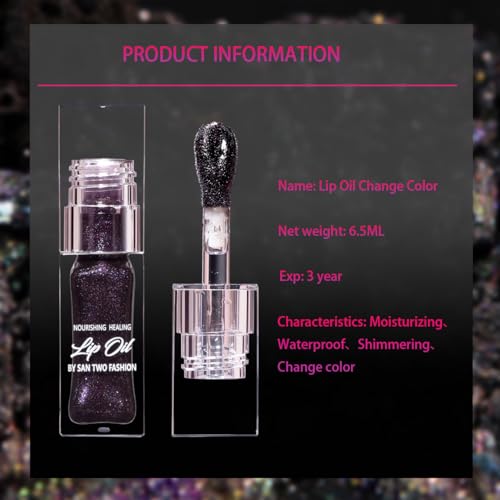 Charm Kiss 2024 New Magic Black Color Changing Lip Oil,Warm Change Glitter Lip Gloss thumb #4