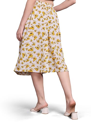 Image of THUMBA Women's Printed Poly Rayon Palazzo Pants | Wide Leg Culottes | Floral & Butterfly Print | Elastic Waist | Casual & Ethnic Wear | S M L XL 2XL 3XL