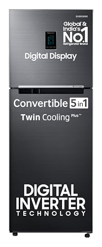 Image of Samsung 301 L, 2 Star, Convertible 5-in-1 Digital Inverter with Display Frost Free Double Door Refrigerator (RT34C4522B1 /HL, Black Matt)