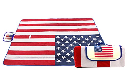 Extra Large American National Flag Outdoor Blanket Foldable Mat Tote for Picnic, Beach, Traveling, Camping, Hiking, 51“×63”(130cm×160cm)