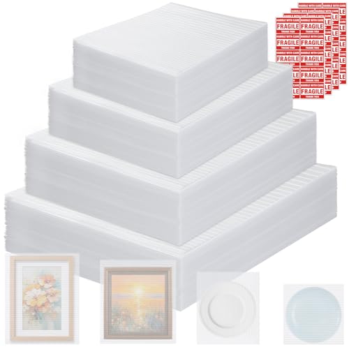 AOBOPLE Pacotes de 100 bolsas de espuma, bolsa de espuma grande de 4 tamanhos com etiquetas frágeis,