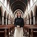 Priest Clergy Shirt for Women Pastor Tab Collar Lady Button Front Clerical Long Sleeve Shirt Black