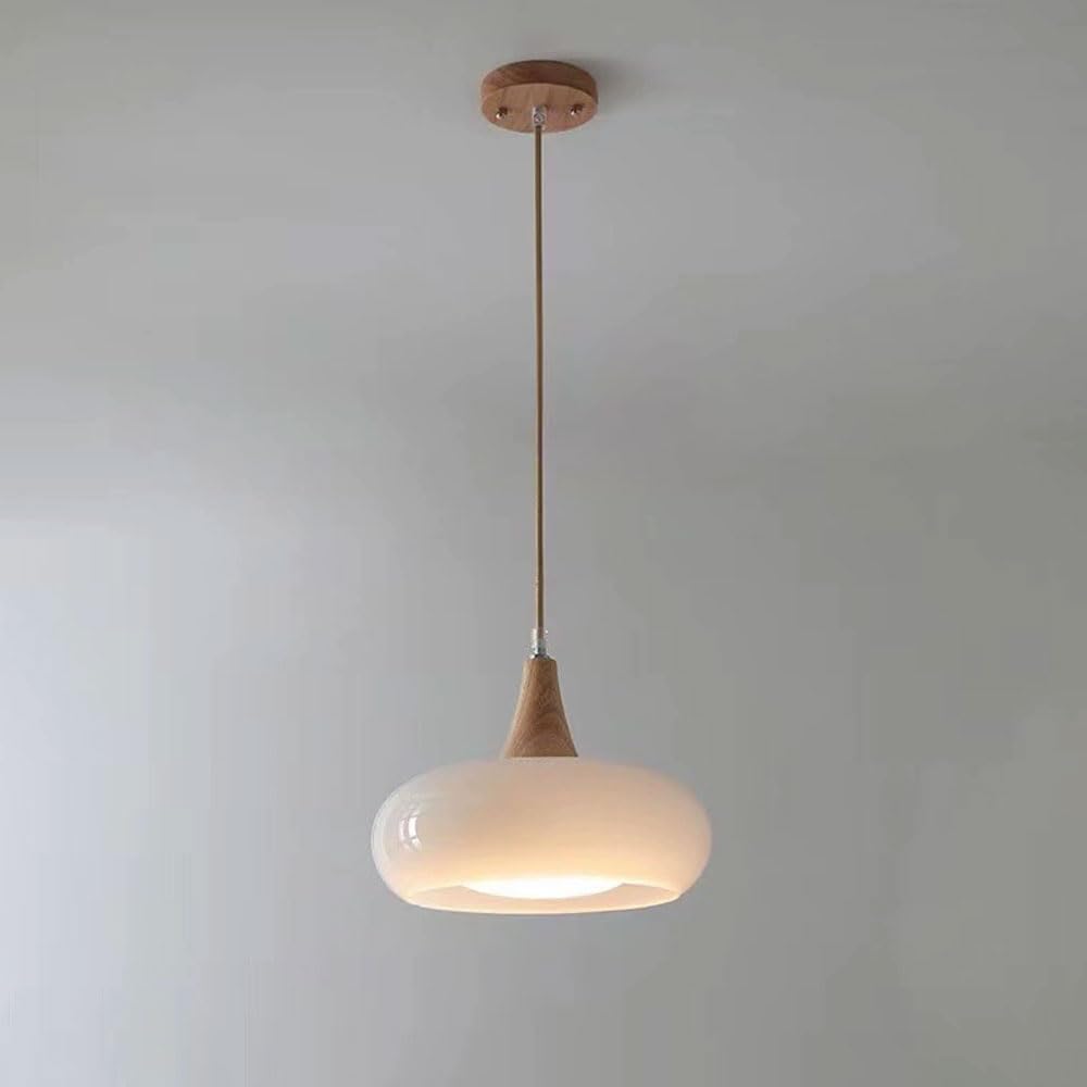 LYMSXAZOU Glass Pendant Lighting Dome Hanging Lamp Wood Ceiling Suspended Light Kitchen Island Dining Room Lamps
