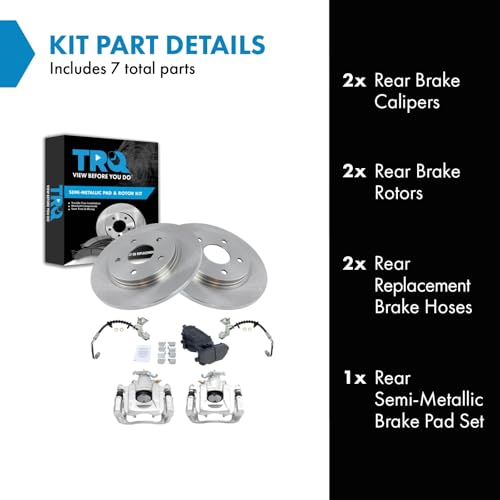 Image of TRQ Rear Brake Pad and Rotor Set Semi Metallic Rotors Calipers Hoses