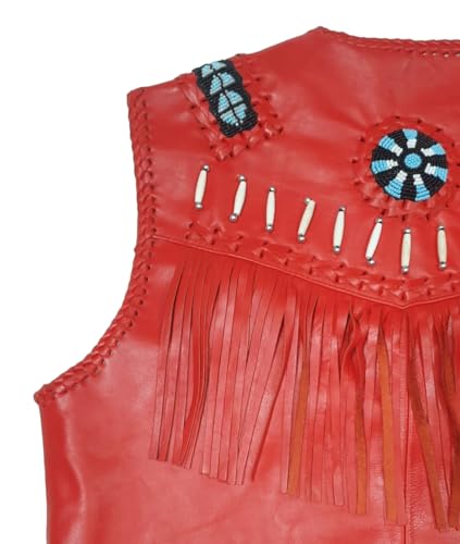 Image of Men's Western Cowhide Suede & Leather Vest - Beaded Fringe Yoke & Back Native-Inspired Cowboy Biker Vest