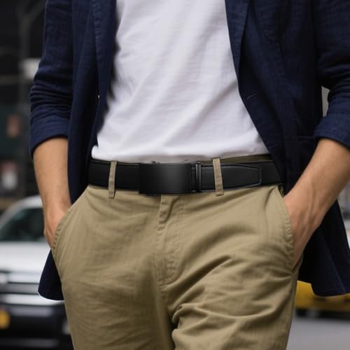 Image of Zitahli Belt Men,Leather Ratchet Belt for Men Dress Casual Every Day with Adjustable Buckle,Trim to Fit For Gift