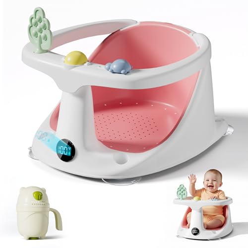 Image of DZMDIP Baby Bath Seat,Bath Seats for Babies Sitting Up with Rinse Cup | Bath Seats for Babies 6 Months & Up,Non-Slip, Infant Bath Essentials,Pink
