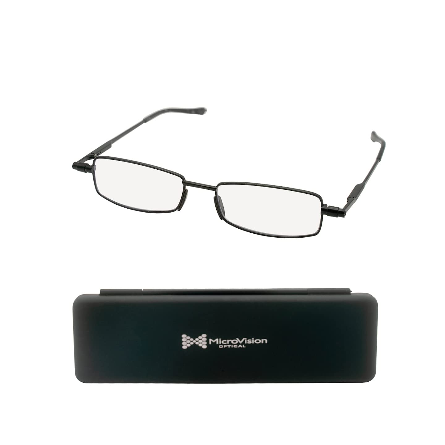 MicroVision OpticalFlat Folding Reading Glasses With Compact Case For Women and Men, Slim, Foldable Frame Eyeglasses