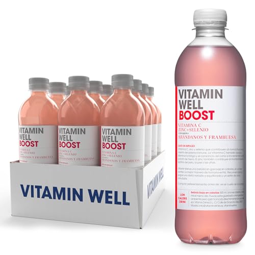 Vitamin Well - Enriquecido con Vitaminas C, Zinc, Selenio, 12 x 500ml, Opción Saludable, Sabor Arándanos y Frambuesa/Boost (12 x 500ml)