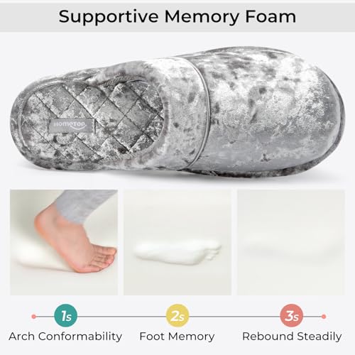 HomeTop Women's Luxury Diamond Velvet Memory Foam Scuff Slipper with Lightweight Rubber Sole4