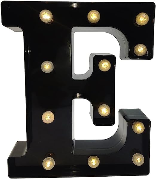 SHANJIA Light Up Letters Sign, LED Letter Lights Sign Black letter Light Up Letters Sign for Night Light Wedding Birthday Party Christmas Lamp Home Bar Decoration (E)