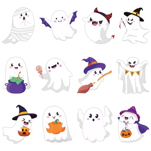 Image of 48 Pcs Halloween Cutouts, Cute Ghost Cutouts Halloween Bulletin Board Decorations Ghost Paper Cut-Outs for Home School Trick or Treat Party Chalkboard Wall Decor