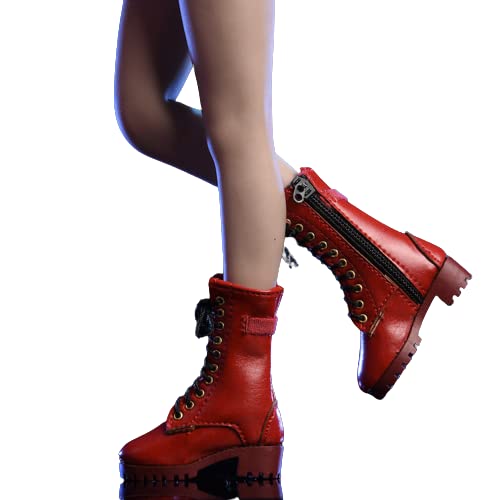 i8 TOYS VSTOYS 19XG43B 1/6 Scale Women's Leather Boots Zip Mid Boots Hollow Boots for 12 Inch Female Action Figure TBLeague Phicen Body Doll (Red)