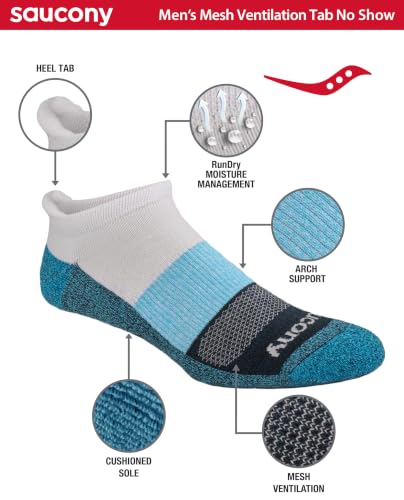 Image of Saucony Men's Rundry Mesh Ventilating Comfort Fit Performance Tab Socks Available in M-xl (6, 12 Pairs)