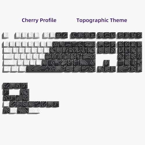 Image of dagaladoo Double Shot PBT keycaps,White Black Topographic keycaps,Dye-sub keycaps Shine Through,Side Print Keyboard caps,dye Sublimation,Cherry Profile Key caps for US Layout Mechanical Keyboard
