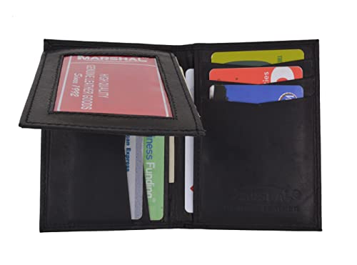 MARSHAL Mens Black Leather Wallet Lamb Flip Mini Bifold 7393