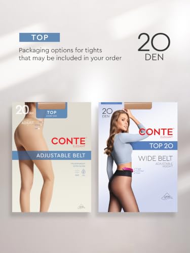 Image of Conte Tights Sheer to Waist Hipster Low-Rise Pantyhose with Adjustable Belt, Top 20 Den