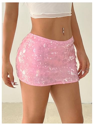 Women's Shiny Sequin Drop Waist Mini Skirts Night Out Concert Party Skinny Skirt2
