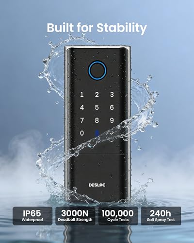 DESLOC Smart Lock K120 with GPT 3D Fingerprint, 15,000mAh Battery (Up to 16 Months), Keyless Entry Door Lock with Built-in WiFi, IP65 BHMA Grade 3 Deadbolt for Home, Rental & Airbnb, Black - Image 7