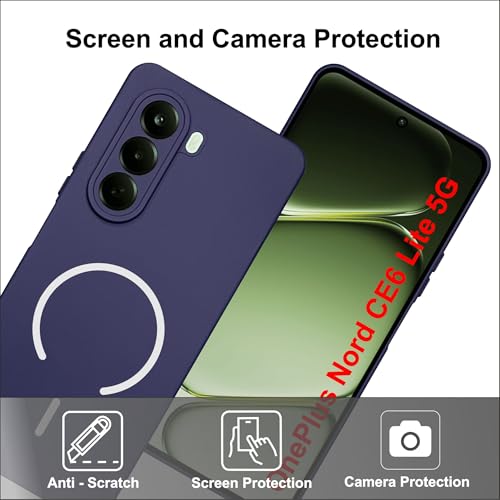 Image of SBMS Silicone Back Cover Case for OnePlus Nord CE6 Lite 5G | Soft Micro-Fibre Lining Inside | Magsafe Print On Back Side Camera Protection Bump | Shockproof Case OnePlus Nord CE 6 Lite (Blue)