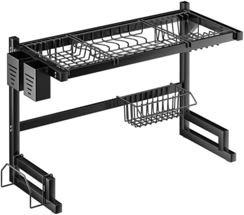 【TRENIE】シンク上 大容量 省スペース 水切りラック 食器置き棚 1 段式 強化型 幅可変 55-85cm 高安定性 耐荷重 40kg 自動排水 滑り止め 組立簡単 ステンレス製 キッチン収納用品 M8