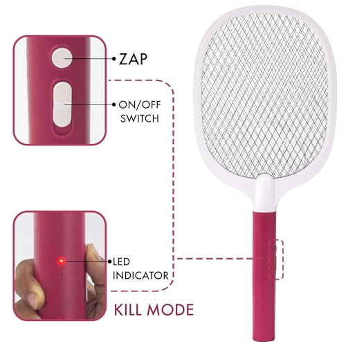 Weird Wolf Heavy Duty Mosquito Racket Bat | Rechargeable Electric Fly Swatter | Mosquito Killer Racquet with Type-C Charging and 6 Months Warranty (Maroon) (Image - 4)