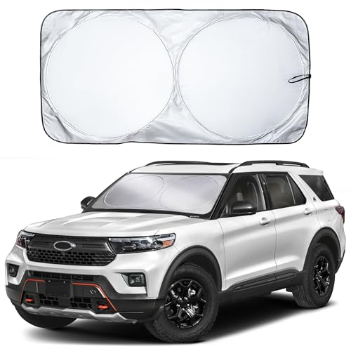 Autovir Foldable Windshield Sun Shade for Car – 240T Reflective UV and Heat Shield with Storage Bag | Keeps Interior Cool | Universal Fit for Sedans, SUVs, and Trucks – Medium (64