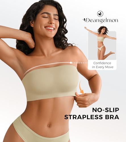 Image of DEANGELMON Strapless Bras for Women Non-Slip Silicone Bandeau Seamless Tube Top Bralette Comfy Non Padded Stretchy Stylish
