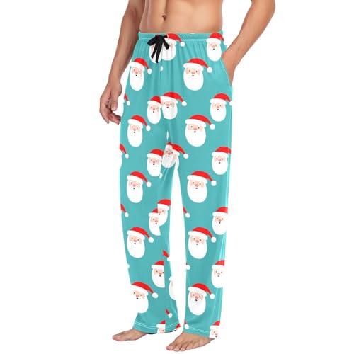Santa's Head Men's Pajamas Pants Cotton Sleep Bottoms Pants Lounge Sleepwear - S4